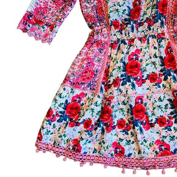 LoveShackFancy Women’s Sz M Novalie Dress in Rush of Red Mini Floral Lace - Picture 11 of 16